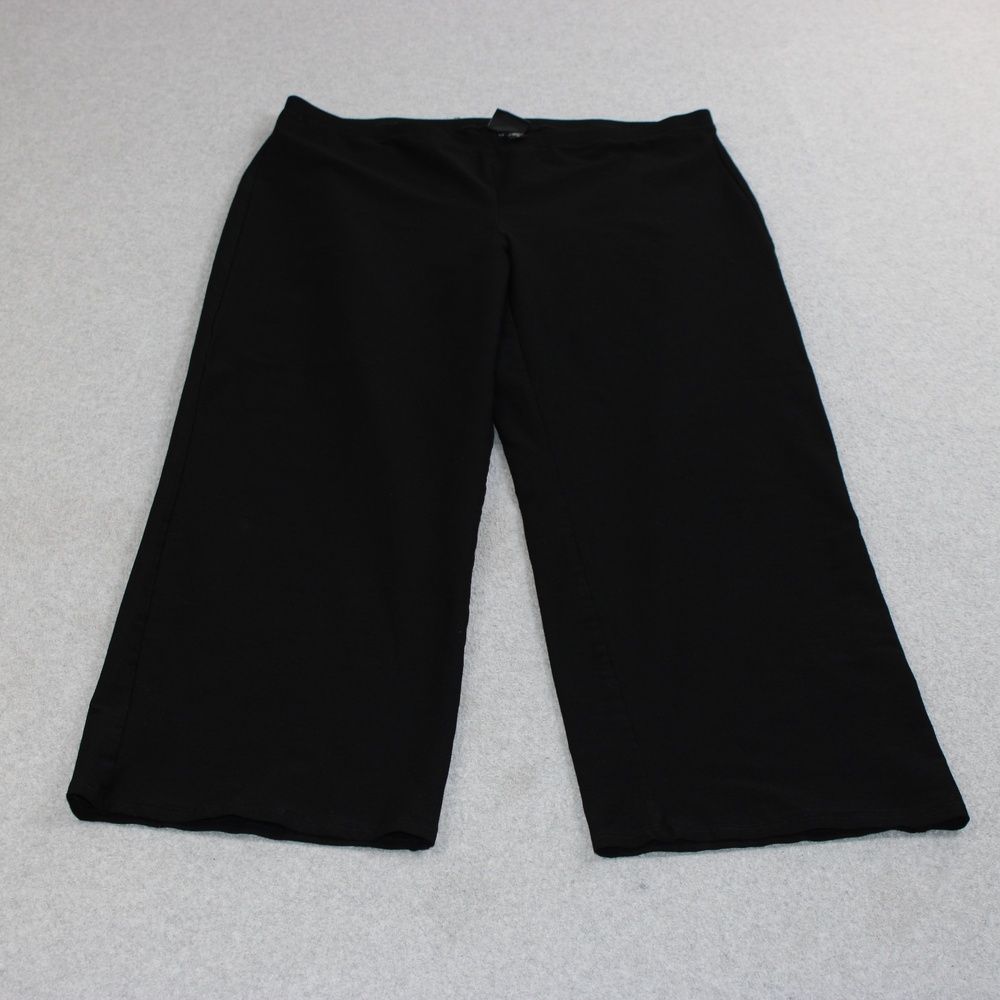 Eileen Fisher Pants Women Medium Black Wide Leg Crop Knit Pull On Relaxed READ